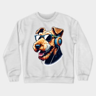 Airedale Terrier Smiling DJ: Beats and Style Unleashed Crewneck Sweatshirt